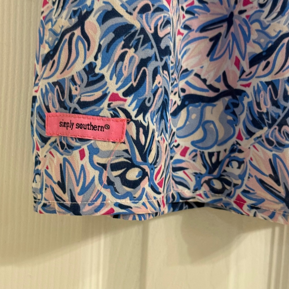 Simply Southern Smocked Neck Dress Floral Print Casual Sleeveless Size L - Picture 3 of 6